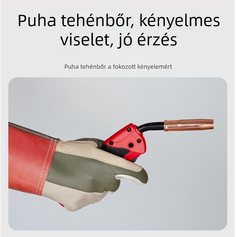 Rövid tehénbőrből készült hegesztő kesztyűk – puha bőr, hőálló, hőszigetelő, védő kesztyű hegesztőknek