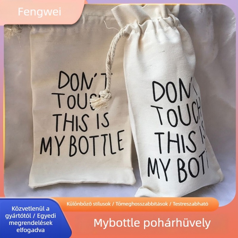 Textil pohárvédő és palacktáska logóval, húzózsinóros zseb