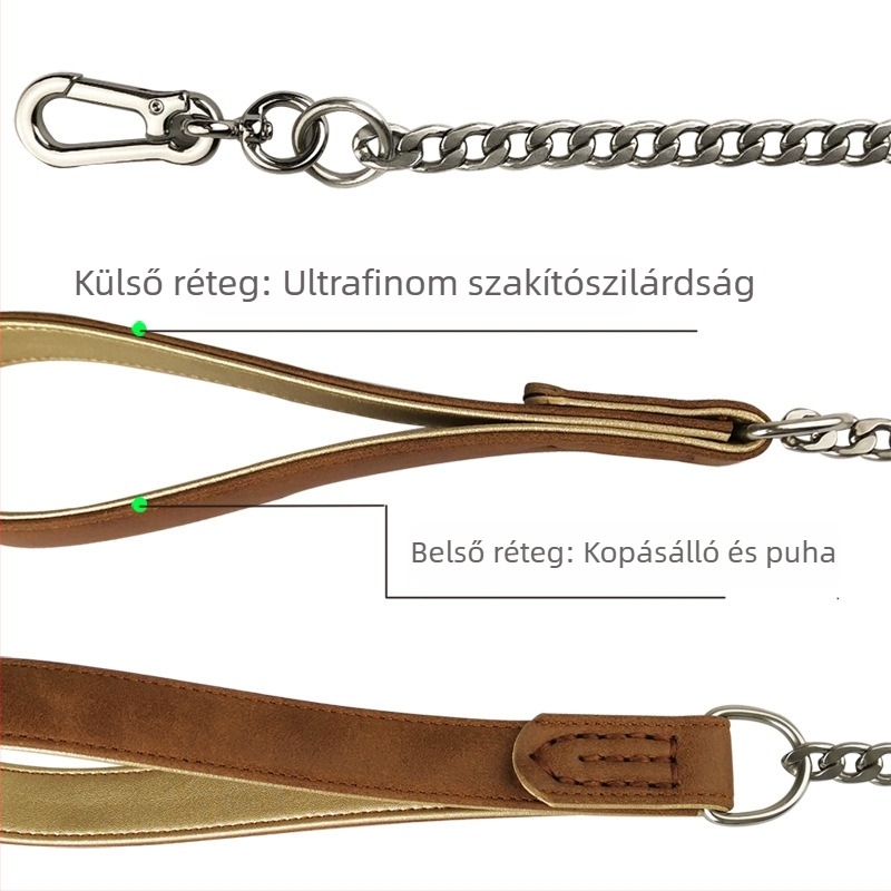 Keke harapásellenes kutyapóráz rozsdamentes acélból, széles lánccal, nagy, közepes és kicsi kutyáknak