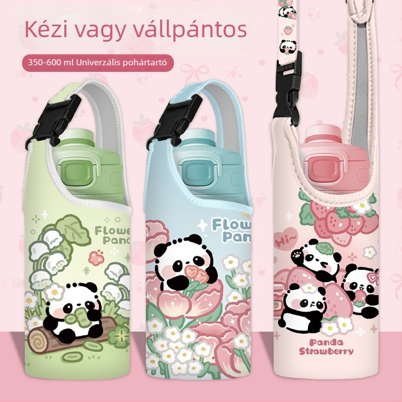 Panda gyerekek téli szigetelt vízpalack tok váll- és keresztpánttal, univerzális 350–600 ml