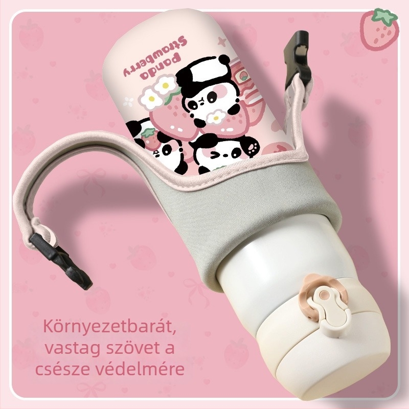 Panda gyerekek téli szigetelt vízpalack tok váll- és keresztpánttal, univerzális 350–600 ml