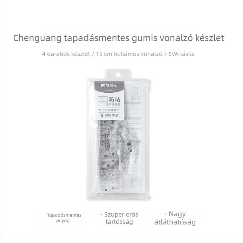 Morning Mg prémium tapadásmentes gumiborítású vonalzó diákoknak — átlátszó, többfunkciós vonalzó rajzhoz és méréshez 960W7