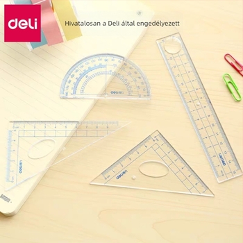 Deli 9597 vonalzó készlet – Négy részes tanulási irodaszerszett: vonalzó, egyenes vonalzó, háromszög és szögmérő