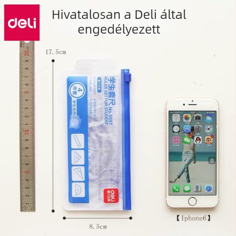 Deli 9597 vonalzó készlet – Négy részes tanulási irodaszerszett: vonalzó, egyenes vonalzó, háromszög és szögmérő