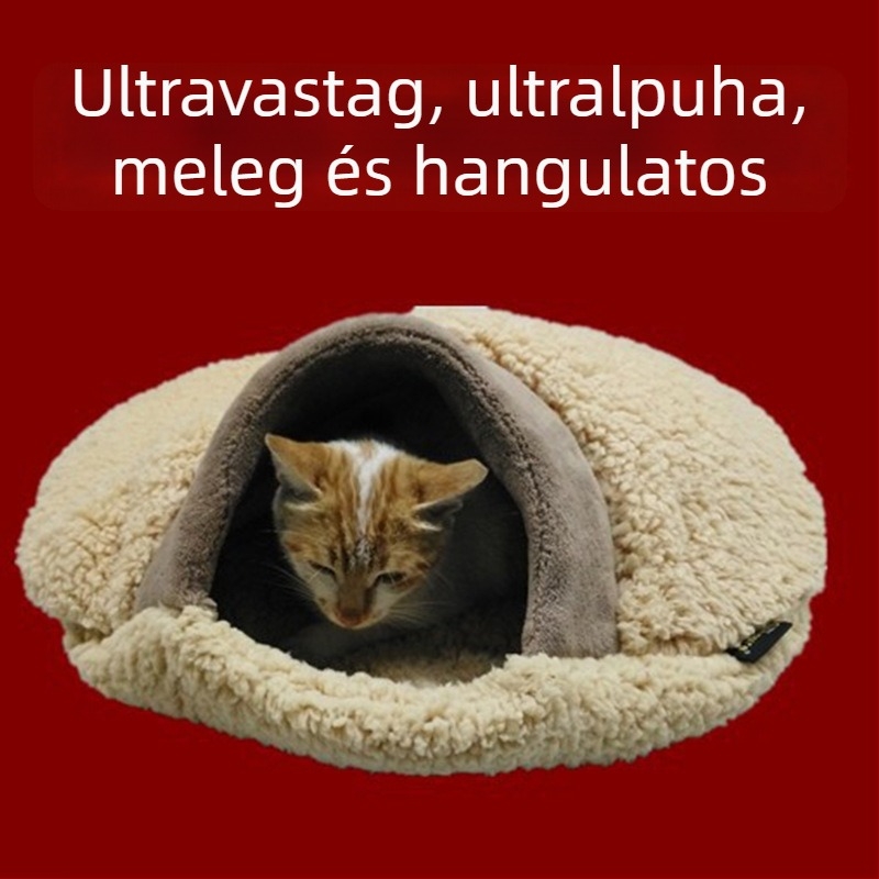 Őszi–téli macskaodú puha flanelből, hamburger-stílusú macskatunnel kisállatok számára