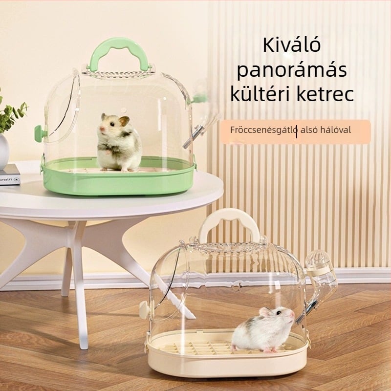 Átlátszó, hordozható hörcsög utazó ketrece kültéri használatra