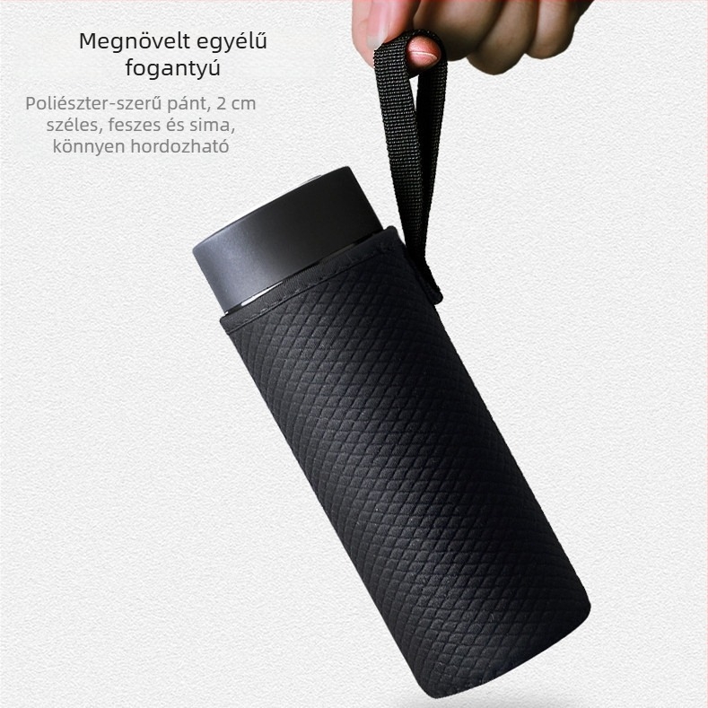 Logóval ellátott hordozható hőszigetelt pohárvédő, domborított textúrával, ütésálló.