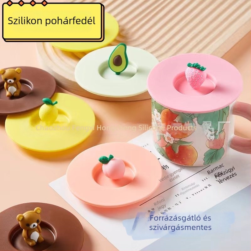 Kreatív szilikon pohárfedél 3D gyümölcsfigura, élelmiszer-minőségű, porvédő, üveg- és kerámia poharakhoz