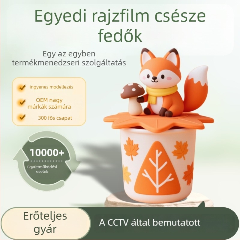 3D-s szilikon bögréfedél rajzfilmfigurával, por- és hőálló, élelmiszerbiztonsági minőségű, univerzális bögréhez