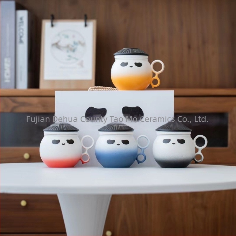 Panda kerámiás irodai bögre fedéllel és szűrővel tea- és kávéfőzéshez, ajándékdobozos készlet, logó testreszabás