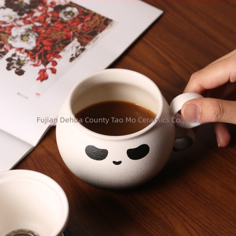 Panda kerámiás irodai bögre fedéllel és szűrővel tea- és kávéfőzéshez, ajándékdobozos készlet, logó testreszabás