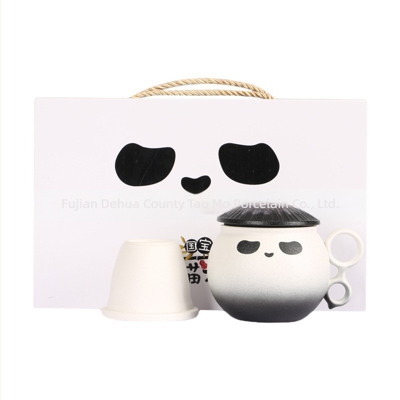 Panda kerámiás irodai bögre fedéllel és szűrővel tea- és kávéfőzéshez, ajándékdobozos készlet, logó testreszabás