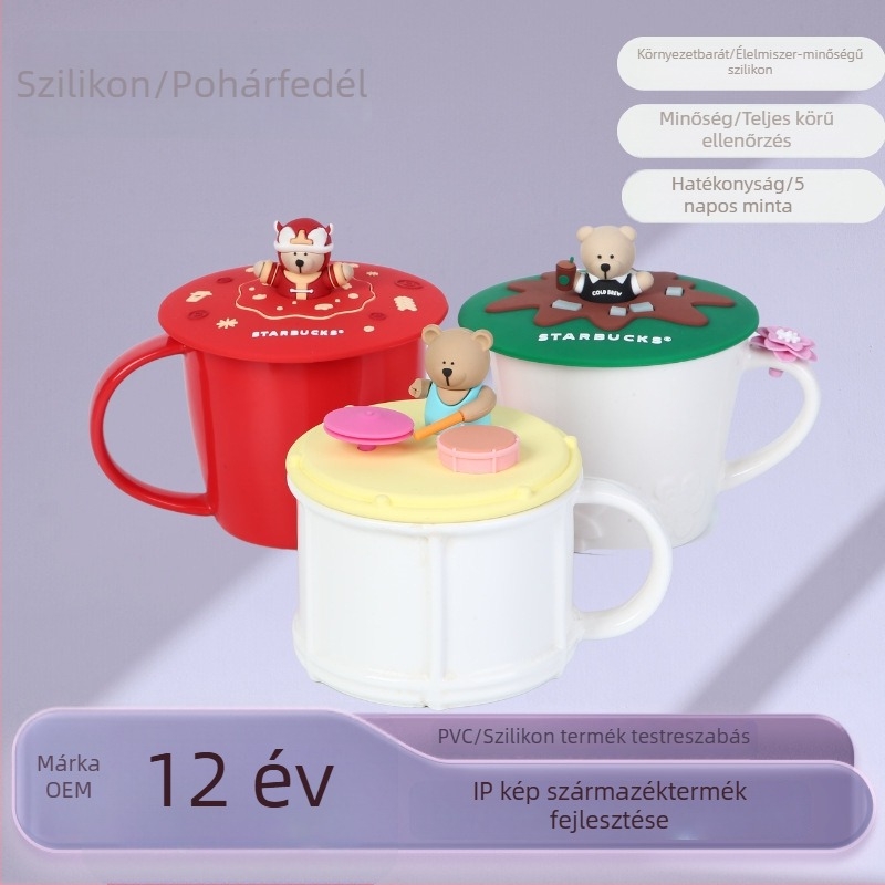 Rajzfilmszerű szilikon kávéscsészefedél figurás dizájnnal, testre szabható, élelmiszer-minőségű szilikon