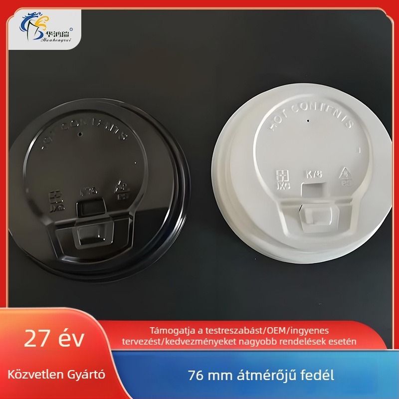Egyszer használatos műanyag fedél 76 mm, flip-top, szivárgásmentes, papírpohárhoz, kávés pohárhoz és tej-tea pohárhoz