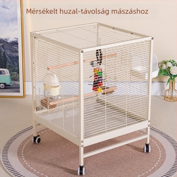 Nagy otthoni madárketrec átlátszó fröccsenésálló üveggel a megfigyeléshez, alkalmas papagájokra és kis madarakra