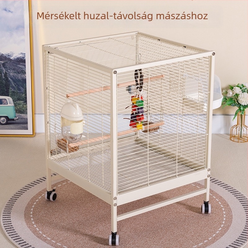 Nagy otthoni madárketrec átlátszó fröccsenésálló üveggel a megfigyeléshez, alkalmas papagájokra és kis madarakra