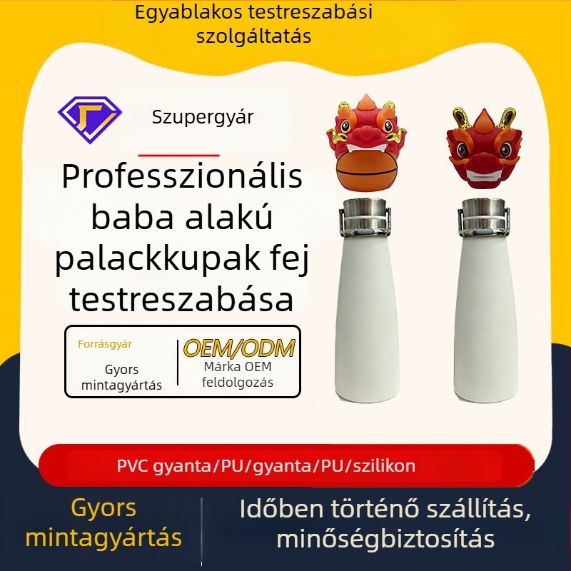 Babafej formájú kupak PVC-ből, puha gumival, szilikon kupakkal termoszhoz — testreszabható kiegészítő