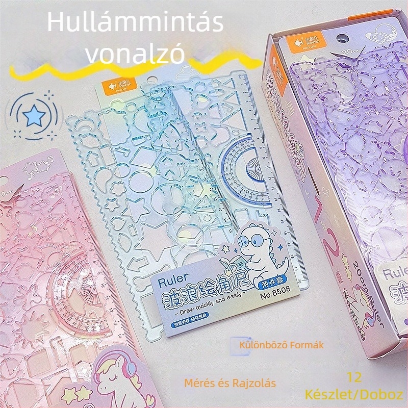 Little Fish diákoknak szánt két darabos vonalzó készlet: átlátszó műanyag vonalzók kaleidoszkóp mintával, többfunkciós készlet