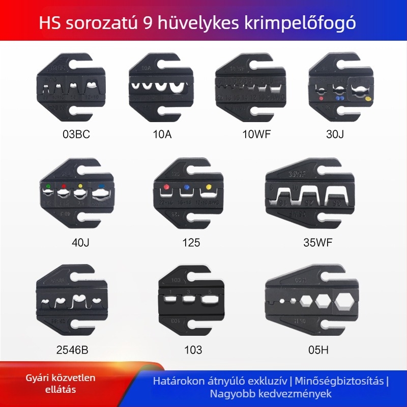 9 hüvelykes crimpelő fogó, AP LY HS sorozat, állkapocs kiegészítők és formák a terminálok hideg préseléséhez