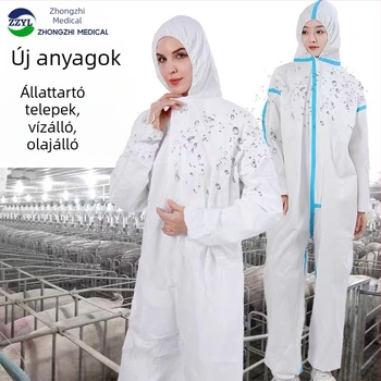 Egyszer használatos védőoverál permetezéshez és állattenyésztéshez; vízálló izolációs köpeny, porvédelem, fehér, egy méret