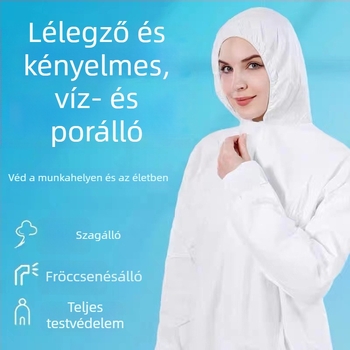 Egyszer használatos védőoverál permetezéshez és állattenyésztéshez; vízálló izolációs köpeny, porvédelem, fehér, egy méret
