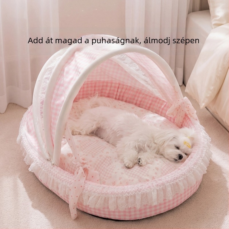 Félig zárt kutyaágy bölcső-stílusú kialakítással, kis- és közepes méretű kutyáknak