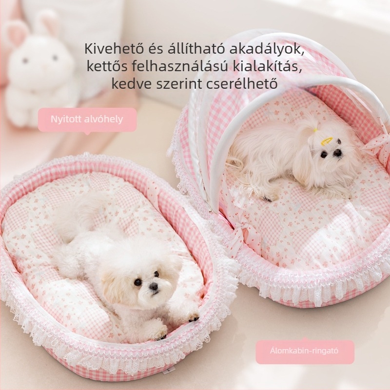 Félig zárt kutyaágy bölcső-stílusú kialakítással, kis- és közepes méretű kutyáknak