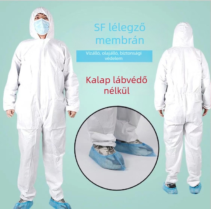 SF lélegző membrános védőruha, egyszer használatos por- és olajálló izolációs köpeny gyárak és kozmetikai szalonok számára, vízálló