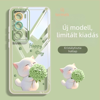 OPPO Reno12 és Reno11 szilikon védőtok macska- és virágmintával, ütésálló