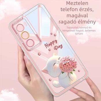 OPPO Reno12 és Reno11 szilikon védőtok macska- és virágmintával, ütésálló