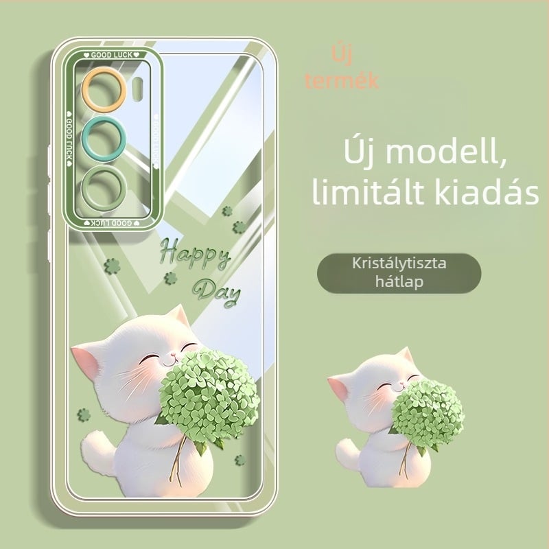 OPPO Reno12 és Reno11 szilikon védőtok macska- és virágmintával, ütésálló