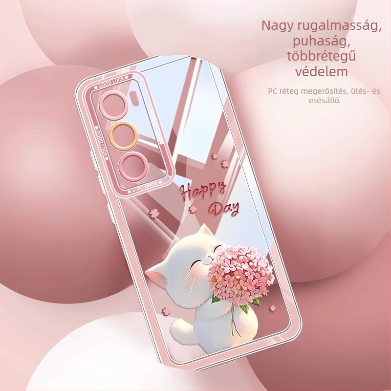 OPPO Reno12 és Reno11 szilikon védőtok macska- és virágmintával, ütésálló