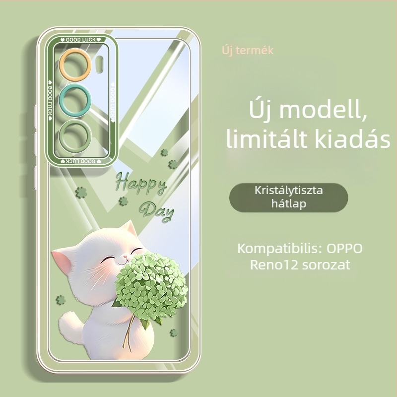 OPPO Reno12 és Reno11 szilikon védőtok macska- és virágmintával, ütésálló