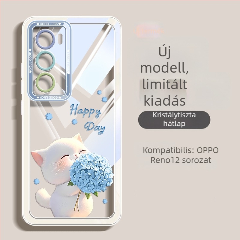 OPPO Reno12 és Reno11 szilikon védőtok macska- és virágmintával, ütésálló