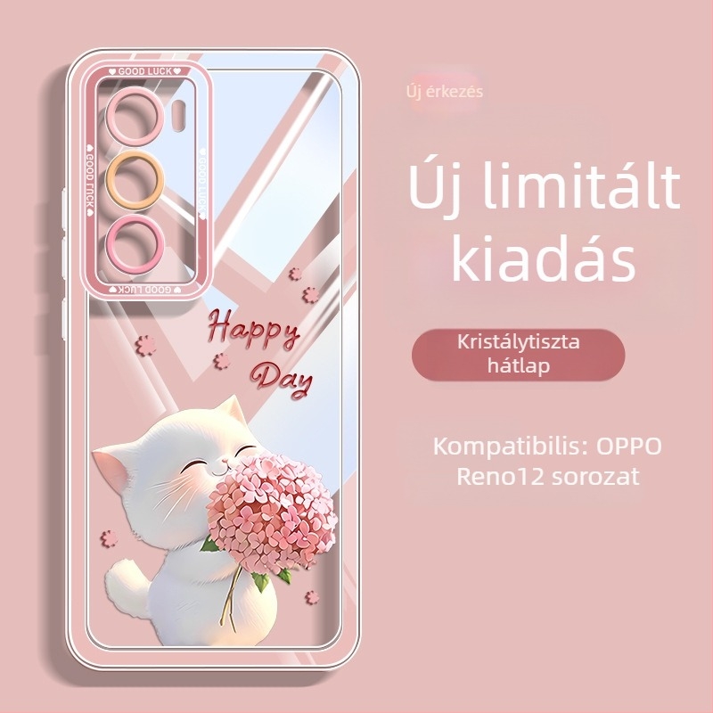 OPPO Reno12 és Reno11 szilikon védőtok macska- és virágmintával, ütésálló