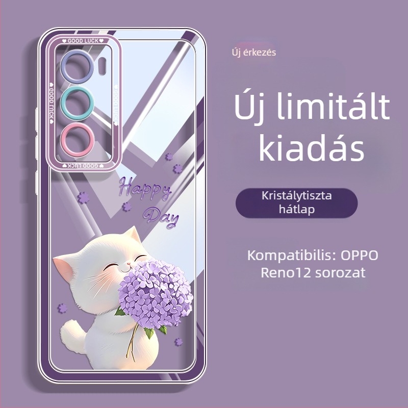 OPPO Reno12 és Reno11 szilikon védőtok macska- és virágmintával, ütésálló