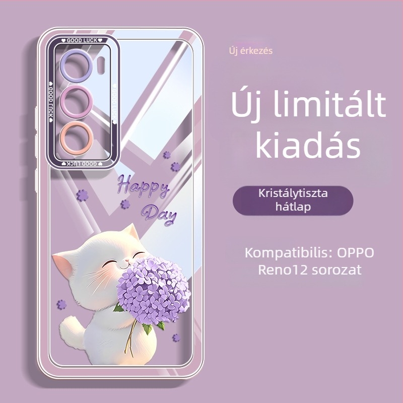 OPPO Reno12 és Reno11 szilikon védőtok macska- és virágmintával, ütésálló