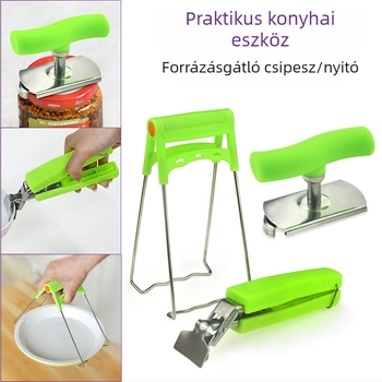 Rozsdamentes acél konyhai csipesz tálakhoz, edényekhez és tányérokhoz, konzervnyitóval