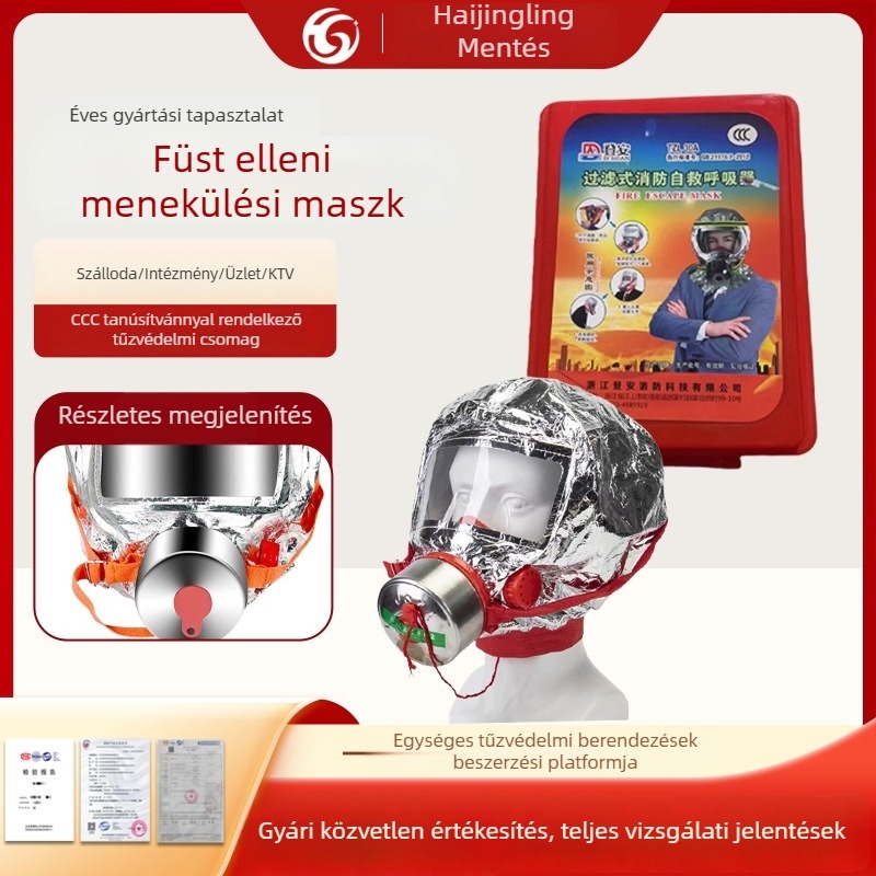 Tűzvédelmi mentőmaszk szűrővel füst és toxikus gázok ellen