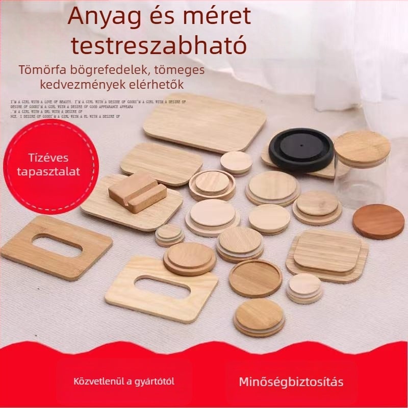 Univerzális fa pohárfedél szilikon tömítéssel, csúszásmentes, kerámia tárolóedényekhez.