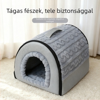 Téli vastagított zárt macska- és kis- vagy közepes méretű kutyafészek, meleg és biztonságos mély alváshoz, levehető és mosható