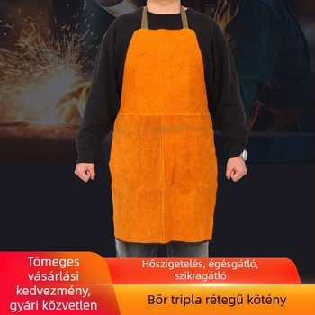 Hosszú marhabőr hegesztő kötény, kopásálló, hőszigetelő, szikravédett, magas hőmérsékletű hegesztéshez