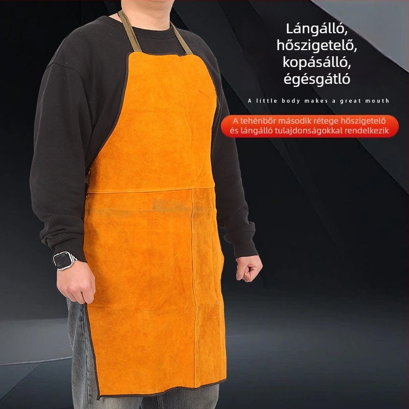 Hosszú marhabőr hegesztő kötény, kopásálló, hőszigetelő, szikravédett, magas hőmérsékletű hegesztéshez