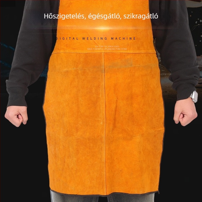 Hosszú marhabőr hegesztő kötény, kopásálló, hőszigetelő, szikravédett, magas hőmérsékletű hegesztéshez