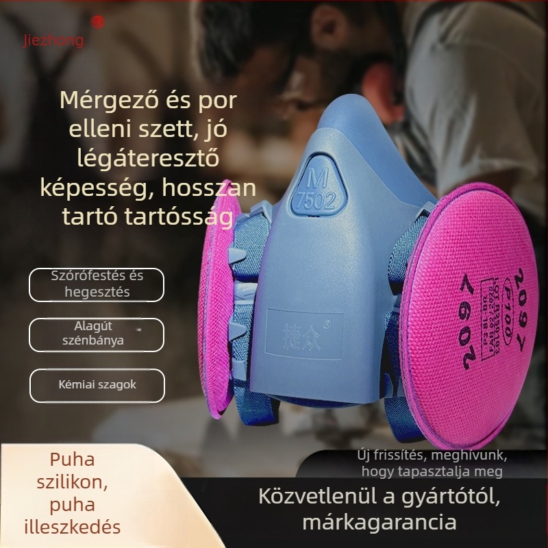 7502-es hegesztővédő maszk aktívszénnel és szilikonnal, olajfüst és por elleni védelem