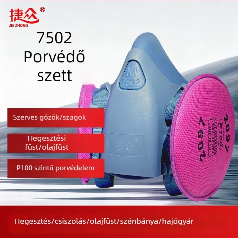 7502-es hegesztővédő maszk aktívszénnel és szilikonnal, olajfüst és por elleni védelem