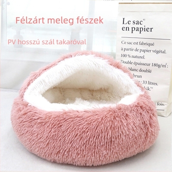 Hosszú szálú plüss macskaágy tetővel, meleg és vastag, cicáknak és kiskutyáknak