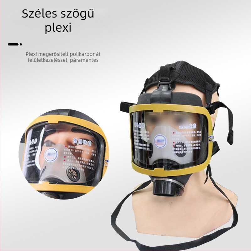 Teljes arcú légzőmaszk önszívó szűrőrendszerrel, toxikus gázok elleni védelem, T3 modell, PC-ből és folyékony silikonzból