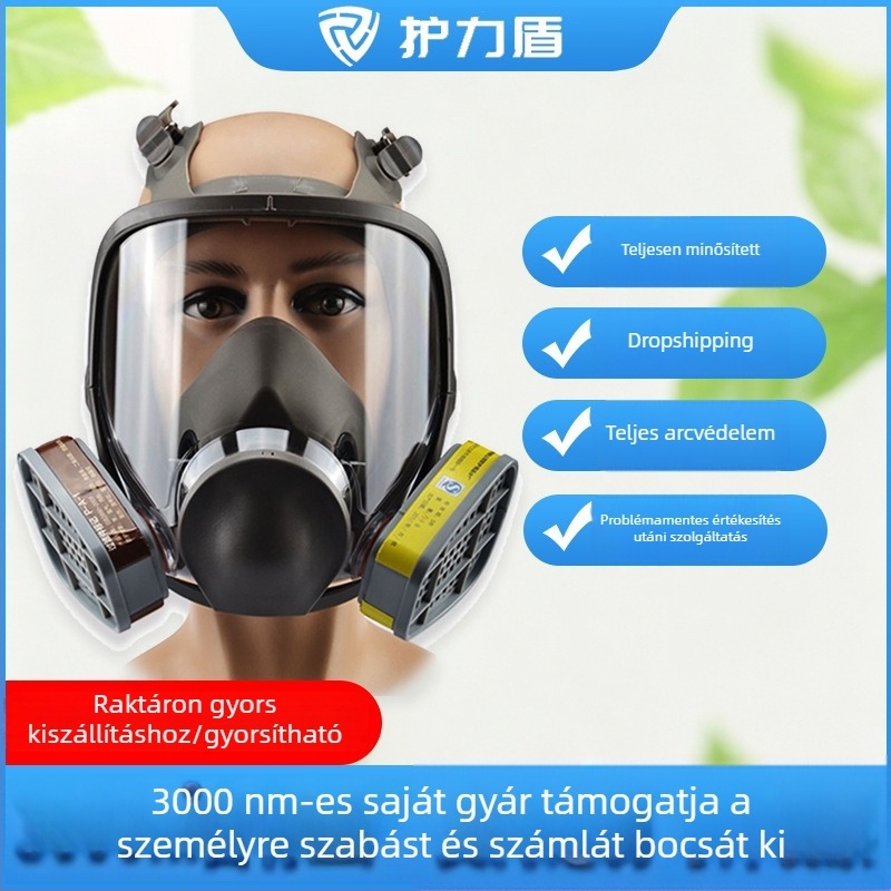 Egyedi 6800-as teljes arcú gázmaszk festékszórásra, csiszoláshoz, ipari por elleni védelemmel és aktív szén szűrővel