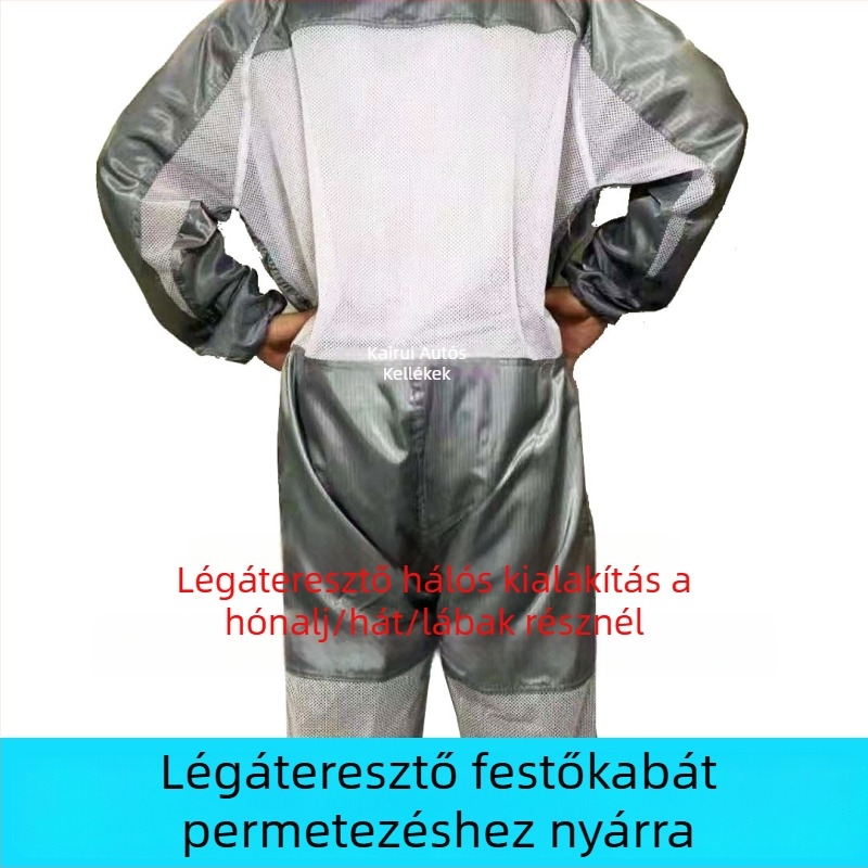 Autófestő overál hálós, légáteresztő anyagból, porálló, antistatikus, kopás- és piszokálló, egyrészes overall, szürke, méretek L–4XL